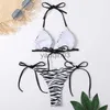 Women's Swimwear Zebra Striped Halter Triangle Bikinis Set Swimwear Women Micro Thong Swimsuits Bikinis 2023 Mujer String Swimming Suit Biquinis J230603