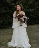 2023 Bohemian Plus Size Abiti da sposa in pizzo con maniche lunghe al largo della spalla Abiti da sposa da spiaggia Una linea di lunghezza del pavimento Boho Vestido De Novia