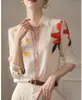 Kvinnors blusar EWSFV 2023 Autumn Women Printed Shirt French Style Chiffon Blus Ladies Younger Fashion Long Sleeve Thin Silk