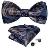 Bow Ties Men BowTies Silk Homme Floral Blue Tie Cufflinks Hankerchief 3pcs Set For Wedding Party Prom Formal Suit Accessories Tuxedo