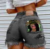 Shorts pour femmes 2023 Summer New High Street INS Net Red Playful Girl Pattern Short en jean imprimé Ripped Franges Hot Pants T230603