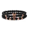 Perlen 2 Teile/satz Mode Rose Gold CZ Crown Ball Paar Armbänder Stränge Armreifen Charme Frauen Männer Schwarz Naturstein Perlenarmband Y Dhfx7