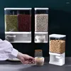 Lagringsflaskor 3L tätad rutnät ris hink spannmål dispenser kök mat containrar diverse korn tank vägghylla låda