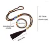 Necklace Earrings Set Natural 6MM 8MM Tiger Eye Beaded Bracelet 7 Chakra Spacer Tassel Pendant Necklace&Bangle Women Men Meditation