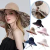 Chapeaux à bord large chapeau visière du soleil pour femmes pêcheurs d'été grandes femmes coton bilatérales pour femmes pliables