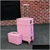 High Quality Girl Pu Leather Trolley Bag Set Lovely Fl Pink Vintage Suitcase For Female Retro Lage Gift Drop Delivery Dhpzk