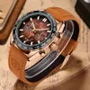 Minifocus Brand Watch Casual Men Watch Quartz Watch Chronograph Изодолена кожаная сумасшедшая лошадь кожаная ремешок Мужские часы 0403G