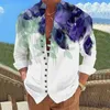 Chemises décontractées pour hommes été coton Imitation lin hommes à manches longues Blouse col montant plage Streetwear chemise Floral Hawaii