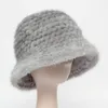넓은 가슴 모자 버킷 모자 러시아 여성 따뜻한 진정한 밍크 모피 모자 패션 니트 모피 비니 야외 캐주얼 100%천연 밍크 모피 모자 230602