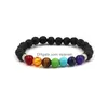 Beaded 4 Styles 7 Chakra Men Black Lava Stone Armband Healing Nce Pärlor Reiki Buddha Prayer Natural Yoga for Women Drop Delivery Je Dh46e