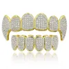 Hip Hop Vollzirkon-Zahnspange Zahnzähne Grillz Gold Silber Grills Zähne Set Modeschmuck Hohe Qualität Acht 8 Top Zahn Sechs 6 Unten Halloween-Schmuck 1261