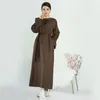 Ethnische Kleidung Ramadan Abaya Langes Kleid Baumwolle Leinen Kausal Muslimische Kleider Taschengürtel Islamisch Dubai Türkei Bescheidene Abayas für Frauen Kaftan