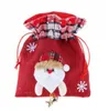 クリスマスデコレーションキッズギフトバッグ漫画サンタクローススノーフラークトナカイ雪だるま装飾キャンディーサックキャンバスドローストリングクリスマスイブアップルパッケージバッグwuthベル