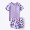 어린이 수영복 여자 2 피스 UPF50+인쇄 된 아기 짧은 슬리브 어린이 해변 수영복 p230602