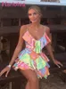 Robes Ofea été femme une ligne volants Mini Robe sortie Rave tenues belle Robe quotidienne Vintage Satin imprimé tenues de vacances