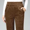 Capris lucifer осенью новая вельветовая винтажная эластичная высокая талия коричневый дворец повседневные уличные брюки женский P230602