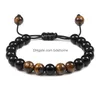 Perlen Tigerauge Perlen Armbänder Männer Lava Rock Stein Ätherisches Öl Diffusor Armband Geflochtenes Seil Buddha Armreif Einstellbar Drop Deli Dhqdc