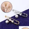 Pins Brooches Retro Pearl For Womens Clothing Cardigan Sweater Blouse Shawl Clips Shirt Collar Rhinestone Badge Buckle Accessories Dhij3