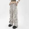 Capris Lucifer Casual Baggy Wide Leg Sports Loose High Waist Street Clothing Commodity Pants Women's 2022 Vintage 90S Pocket Trousers P230602