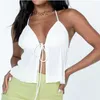 Débardeurs pour femmes BEELADAN Femmes Y2k Halter Neck Crop Top Lace Trim Backless Cami Sexy Tie Up Spaghetti Strap Camisole Vintage Fairy Summer