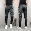 Pants Idopy New Arrival Autumn Winter Mens Korean Hip Hop Faux Leather Harem Pants Drawstring Elastic Waist Pu Leather Joggers