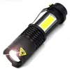 مصباح يدوي LED محمول Q5 +COB MINI Black 2000lm Zoom Zoom Zoom LED Torch Torch Penlight استخدم 14500 Torchs Torchs Lamp