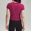 Bayan ll Yoga Tişörtü Yaz Üstü Bayan Ribber Yuvarlak Yaka Kısa Kollu Tüm gereken Elastik Nefes Alabilir Spor Fitness Düz Renk ll074