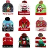 LED Christmas Beanies Lighting up Pom Hats Kids adults XMAS Gift Snowflake Knit Santa Hats Crochet Skull beanie with Lights Knitted Ball Cap decoration Headgear