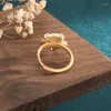 Bröllopsringar China Style Cloisonne Emamel Color Farterfly White Jade Ring Micro Inlaid Pearl Gold Open Justerbar för kvinnliga smycken