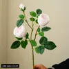 Flores decorativas 5 peças 3 cabeças de alta qualidade rosa artificial 55 cm rosa branco para festa de casamento em casa sala de estar mesa de jantar decoração