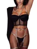 Débardeurs femmes femmes S 3 pièces ensemble de Lingerie Sexy avec jarretelles ceintures décor étincelant soutien-gorge et culotte Teddy Babydoll vêtement