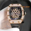 Ny RM19-01-klocka har en spindel Tourbillon Mechanical Movement Suspension Hollow Sapphire Mirror Natural Rubber Strap Designer Watches