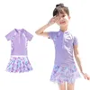 costumi da bagno Summer Girls 'Ski Sportswear manica corta New Baby Cute Purple 2 pezzi costumi da bagno per bambini P230602