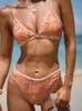 Damen-Bademode, orangefarbenes Paisley-Bralette, freches Hipster-Bikini-Set für Frauen, V-Ausschnitt, zweiteiliger Badeanzug, 2023, Strand-Bademode, Badeanzüge J230603