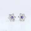 Purple Daisy Flowers Boucles d'oreilles pour Pandora Authentique Boucles d'oreilles de mariage en argent sterling Ensemble de bijoux de créateurs pour femmes Boucles d'oreilles en cristal de diamant avec boîte d'origine