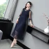 Casual Dresses Lace Mesh veckad klänning 2023 Spring and Autumn Korean Edition midja Slim Long Long