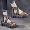 Main rétro sandales femmes été 2023 croix en cuir de vache véritable compensées plate-forme gladiateur sandales femmes Cool bottes L230518