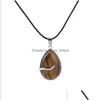 Pendant Necklaces Wholesale Sier Plated Water Drop Opalite Opal Black Rope Chain Necklace Blue Sand Stone Jewelry Delivery Pendants Dh07F