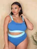 Costumi da bagno donna Plus Size Bikini 2022 Costume da bagno grande donna Vita alta Costumi da bagno push-up Abbigliamento da spiaggia femminile Costume da bagno fasciatura blu 4XL J230603