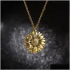 Pendant Necklaces New Elegant Women Gold Necklace Custom You Are My Sunshine Open Locket Sunflower Long Chain Jewelry Gift Drop Deli Dhdek