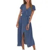 Sukienki imprezowe Kobiety Dres kwiatowy nadruk krótkie damskie sukienka w szyku w szyku rozdzielająca talia Dress-Up Midi Lace Up High Beach