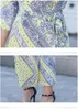Vestidos Casuais Temperamento Lateral Dividido Envoltório Longo Coreano Estampado Vintage Decote em V Vestido Maxi com Cinto Elegante Festa à Noite Formal