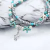 Żółw z rozgwiazdy Kolnity wielowarstwowe złoty łańcuch Boho Anklet Heart Beach Turkusowy kamień kostka dla kobiet biżuteria stóp