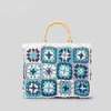 Evening Bags Granny Square Handmade Crochet Multicoloured Big Bag Ethnic Style Purse Handbag With Wooden Hand-held Fashion Woven Shoulder