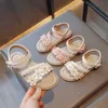 Sandals Girl's Sandals Braided Flower Pink Beige Comfy Children Sliders Summer Round Toe Morden Beautiful Flat Kids Shoes R230603