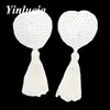 2 Pairs Black Lace Bow White Tassel Nipple Cover Plunge Bra Silicone Nubra Stickers Accessories Invisible Breast Pads Pasties L230523