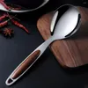 Dinnerware Sets 2 Pcs Stainless Steel Rice Spoon Sturdy Feeding Utensil Chinese Soup Spoons Mahogany Tableware Serving Practical