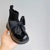 Stiefel Kinder Boots Stiefel Mädchen Baby dünn Herbst Lederschuhe Bowtie Pink Schwarz für Kinder Kurzer Knöchel Größe 26-36# R230822