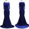 Dresses Elegant Blue Veet Mermaid Long Dress Women Dinner Evening Formal Gown Ladies Bodycon Peplum Ruffle Vintage Maxi Party Dress