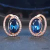 Pendientes de oreja de cristal azul para mujer, Color oro rosa, lujo, cena, fiesta, acceso, joyería de moda R230603